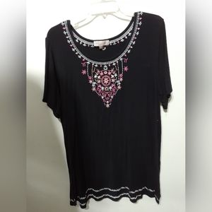 Philosophy blouse black with pink embroidery. Size 1X